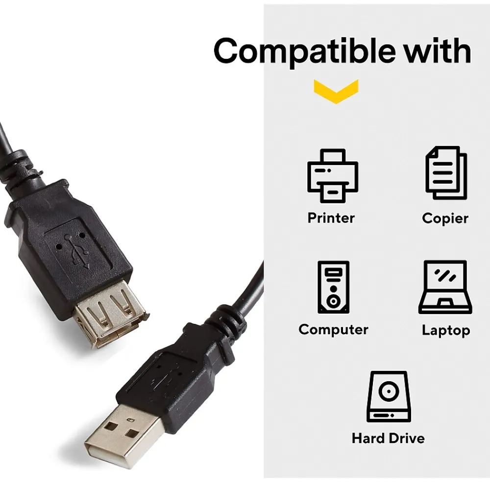 NXT Technologies ™ 6' USB A to USB A Cable, Male to Female, Black (NX29753)