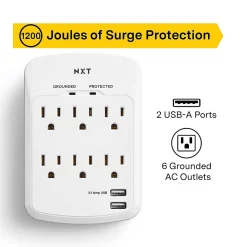 NXT Technologies ™ 6-Outlet Plus USB Surge Protector, 1200 Joules (NX54321)