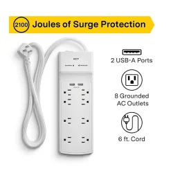 NXT Technologies ™ 8-Outlet Plus USB Surge Protector, 6' Cord, 2100 Joules (NX54317)