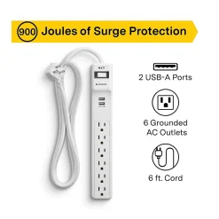 NXT Technologies ™ 6-Outlet Plus USB Surge Protector, 6' Cord, 900 Joules (NX54315)