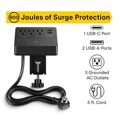 NXT Technologies ™ 3-Outlet Plus USB Surge Protector, 5' Cord, 900 Joules (NX61430)