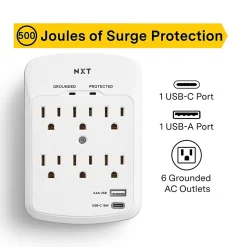 NXT Technologies ™ 6-Outlet Plus USB Outlet Surge Protector, 900 Joules (NX61427)