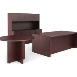 Office Desks*Global Offices to Go Superior Lam Bundle 8, American Mhgny Lam, 71" W x 143"L x 29.5"H/71"H, 42"L/W
