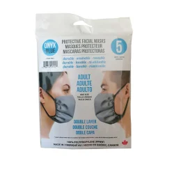 Onyx & Blue Reusable Cloth Face Masks for Adults, Polypropylene, 5 Masks/Pack (9502)