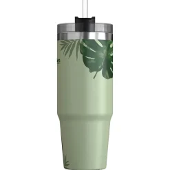 Stainless Steel Double-Walled Vacuum Insulated Tumbler with Straw, 30 oz., Tropical Green (OUTD9218)<Outdoors Professional New