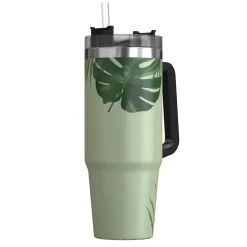 Stainless Steel Double-Walled Vacuum Insulated Tumbler with Straw, 30 oz., Tropical Green (OUTD9218)<Outdoors Professional New