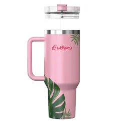 Stainless Steel Double-Walled Vacuum Insulated Tumbler with Straw, 40 oz., Tropical Pink (OUTD9249)<Outdoors Professional Online