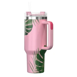 Stainless Steel Double-Walled Vacuum Insulated Tumbler with Straw, 40 oz., Tropical Pink (OUTD9249)<Outdoors Professional Online