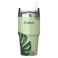 Stainless Steel Double-Walled Vacuum Insulated Tumbler with Straw, 20 oz., Tropical Green (OUTD9195)<Outdoors Professional Clearance