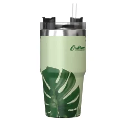 Stainless Steel Double-Walled Vacuum Insulated Tumbler with Straw, 20 oz., Tropical Green (OUTD9195)<Outdoors Professional Clearance