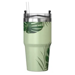 Stainless Steel Double-Walled Vacuum Insulated Tumbler with Straw, 20 oz., Tropical Green (OUTD9195)<Outdoors Professional Clearance