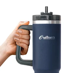 Stainless Steel Double-Walled Vacuum Insulated Tumbler with Straw, 40 oz., Navy Blue (OUTD9058)<Outdoors Professional Clearance