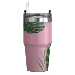 Stainless Steel Double-Walled Vacuum Insulated Tumbler with Straw, 20 oz., Tropical Pink (OUTD9201)<Outdoors Professional New