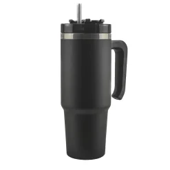 Stainless Steel Double-Walled Vacuum Insulated Tumbler with Straw, 30 oz., Black (OUTD9027)<Outdoors Professional Hot