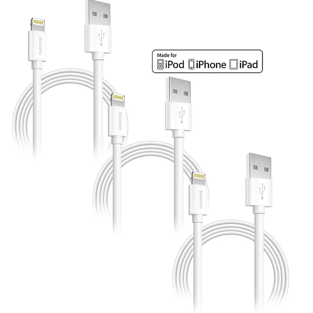 Apple MFi Certified Lighting USB 4ft Cable for iPhone/iPad/iPod Touch, White, Pack of 3 (CE14541A)<Overtime