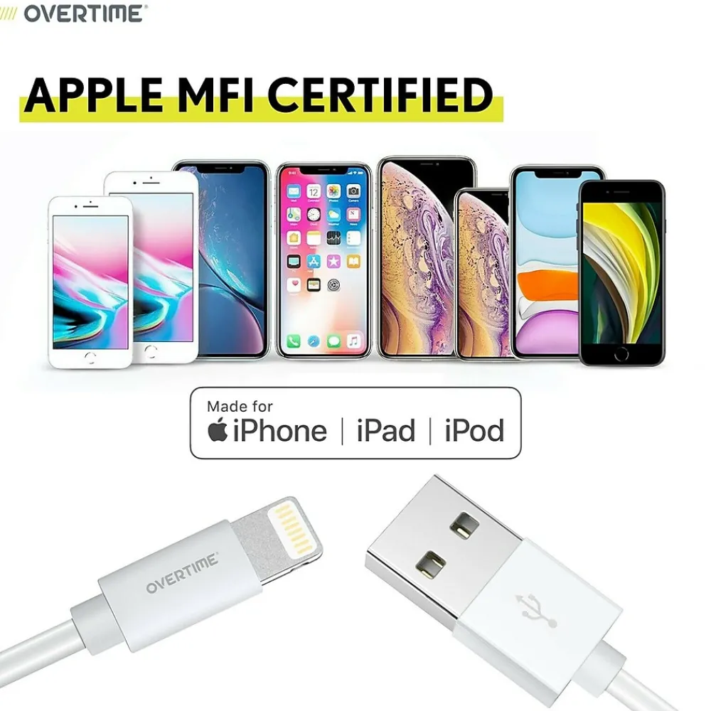 Apple MFi Certified Lighting USB 4ft Cable for iPhone/iPad/iPod Touch, White, Pack of 3 (CE14541A)<Overtime
