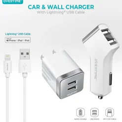3PC Kit Lightning Charging Kit/Bundle for iPhone/iPad/iPod Touch, White (DAC3IN1)<Overtime New