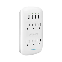 Overtime Wall Outlet Extender, 6 Outlets and 2 USB/2 USBC Ports, Surge Protector, White (OTWP6AC4USB42)