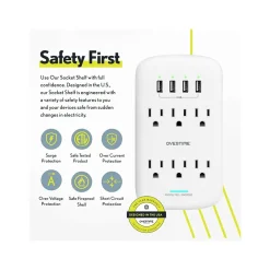 Overtime Wall Outlet Extender, 6 Outlets and 2 USB/2 USBC Ports, Surge Protector, White (OTWP6AC4USB42)