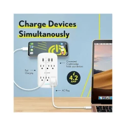 Overtime Wall Outlet Extender, 6 Outlets and 2 USB/2 USBC Ports, Surge Protector, White (OTWP6AC4USB42)