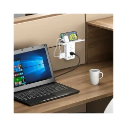 Overtime Wall Outlet Shelf, 8 Outlets and 3 USB Ports, Surge Protector, White (OTWP8O3USB)