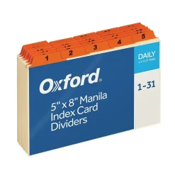 Index Cards*Oxford Laminated Tab Daily Index Card Guides, 5" x 8", Manila, 31/Set (OXF05832)
