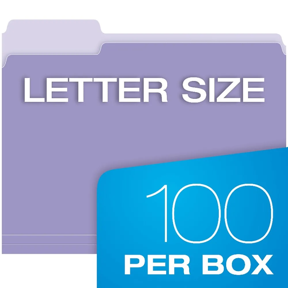 File Folders|Oxford Recycled File Folder, 1/3-Cut Tab, Letter Size, , 100/Box (1521/3LAV) Lavender