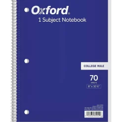 Subject Notebooks|Oxford 1-Subject Notebooks, 8" x 10.5", College Ruled, 70 Sheets, Each (65022)