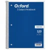 Subject Notebooks|Oxford 3-Subject Notebooks, 8" x 10.5", Wide Ruled, 120 Sheets, Each (65012)