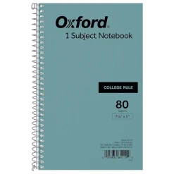 Subject Notebooks|Oxford 1-Subject Notebooks, 5" x 7.75", College Ruled, 80 Sheets, Blue (65119)