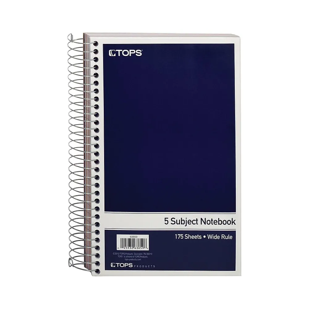 Subject Notebooks|Oxford 5-Subject Subject Notebooks, 6" x 9.5", Wide Ruled, 175 Sheets, Blue (63859)