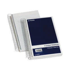 Subject Notebooks|Oxford 5-Subject Subject Notebooks, 6" x 9.5", Wide Ruled, 175 Sheets, Blue (63859)