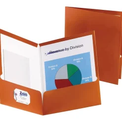 Pocket Folders|Oxford Two-Pocket Laminated Paper Folder, 100-Sheet Capacity, Metallic Copper, 25/BX