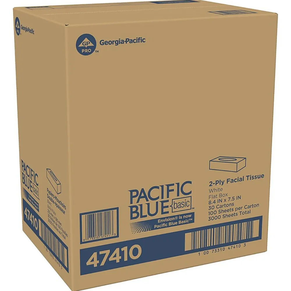 Facial Tissue, 2-ply, 100 Tissues/Box, 30 Boxes/Pack (47410)<Pacific Blue Basic Online