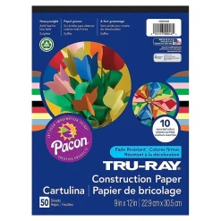 Construction Paper*Pacon 9" x 12" Construction Paper, Assorted Colors, 50 Sheets/Pack, /Pad (P1000046)