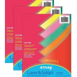 Multipurpose Paper*Pacon 8.5" x 11" Multipurpose Colored Paper, 20 lb., Assorted Brights, 100 Sheets Per Pack/3 Packs (PAC101049-3)