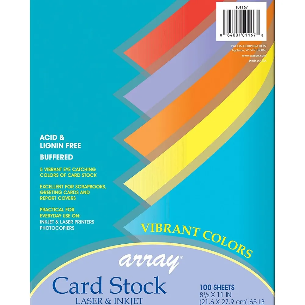 Card Stock*Pacon Array 65 lb. Cardstock Paper, 8.5" x 11", Assorted Colors, 100 Sheets/Pack, 2 Packs/Bundle (PAC101167)