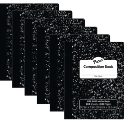 Composition Notebooks|Pacon Composition Notebooks, 9.75" x 7.5", Wide Ruled, 100 Sheets, Black, 6/Bundle (PACMMK37101-6)