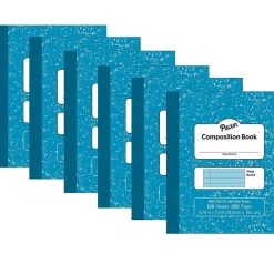 Composition Notebooks|Pacon Composition Notebooks, 9.75" x 7.5", Wide Ruled, 100 Sheets, Blue, 6/Bundle (PACMMK37170-6)