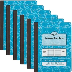 Composition Notebooks|Pacon Composition Notebooks, 9.75" x 7.5", Graph Ruled, 100 Sheets, Blue, 6/Bundle (PACMMK37160-6)