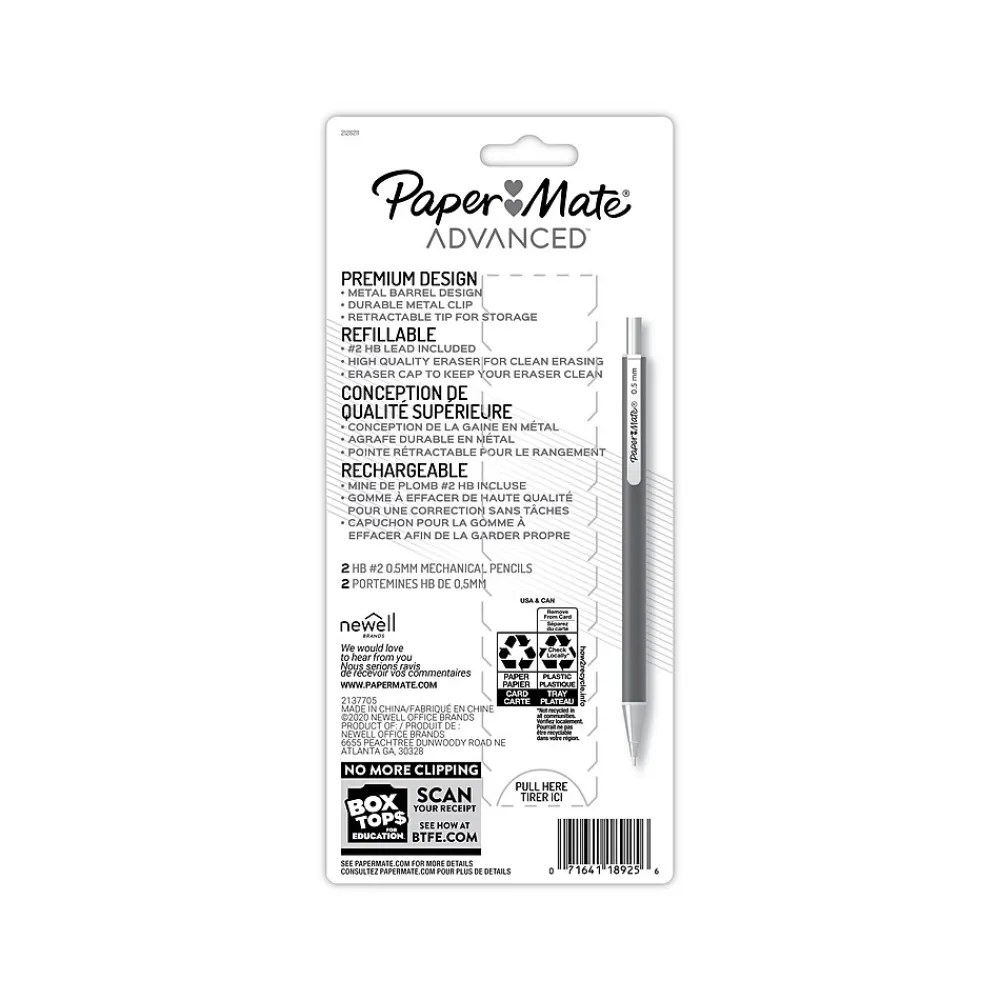 Pencils|Paper Mate Advanced Mechanical Pencil, 0.5mm, #2 Medium Lead, 2/Pack (2128211)