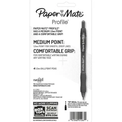 Pens|Paper Mate Ballpoint Pen, Profile Retractable Pen, Medium Point, Blue Ink, 4/Pack (2113555)