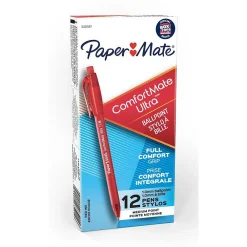 Pens|Paper Mate ComfortMate Ultra Retractable Ballpoint Pen, Medium Point, Red Ink, Dozen (6320187)