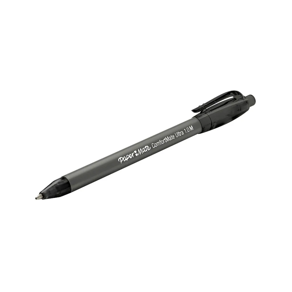 Pens|Paper Mate ComfortMate Ultra Retractable Ballpoint Pen, Medium Point, Black Ink, Dozen (6330187)