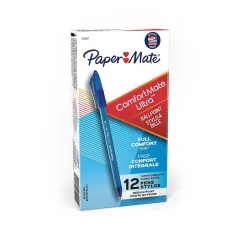 Pens|Paper Mate ComfortMate Ultra Ballpoint Pen, Medium Point, Blue Ink, Dozen (6110187)