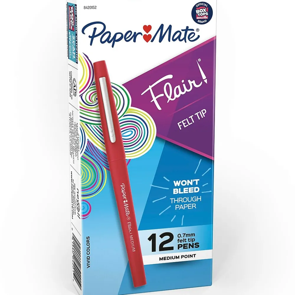 Pens|Paper Mate Flair Felt Pen, Medium Point, 0.7mm, Red Ink, Dozen (8420152)