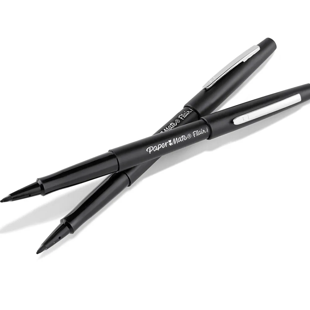 Pens|Paper Mate Flair Felt Pens, Medium Point, 0.7mm, Black Ink, Dozen (8430152)