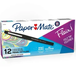 Pens|Paper Mate Flair Felt Pens, Medium Point, 0.7mm, Black Ink, Dozen (8430152)