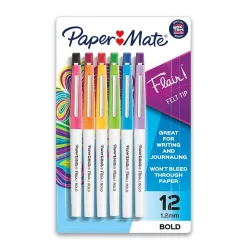 Pens|Paper Mate Flair Felt Pen, Bold Point, Assorted Ink, Dozen (2125414)