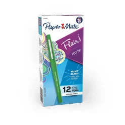 Pens|Paper Mate Flair Felt Pen, Medium Point, Green Ink, Dozen (8440152)